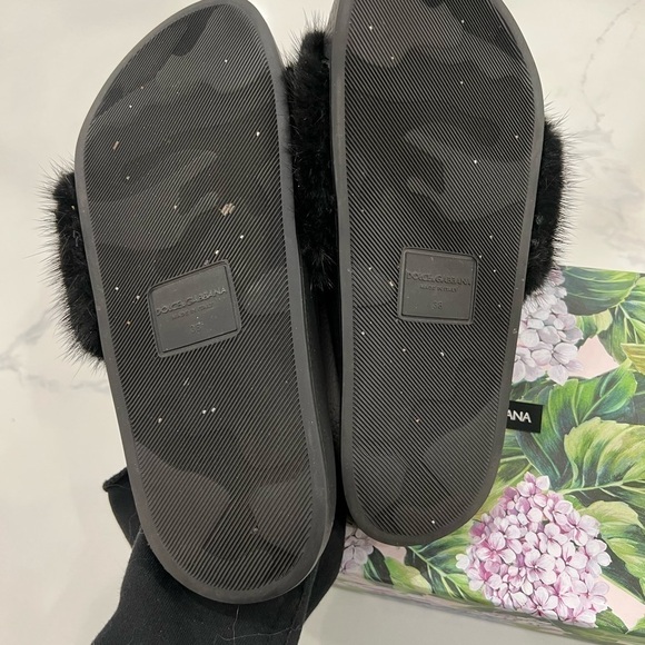 DOLCE & GABBANA Black REAL MINK FUR & RUBBER SLIDES CIABATTA SAINT BARTH sz 38 - Picture 5 of 10